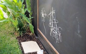 Estupenda idea para decorar el exterior con pizarra.